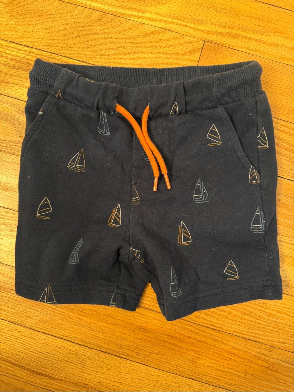 Mayoral Navy Sailboat Shorts with Orange Drawstring